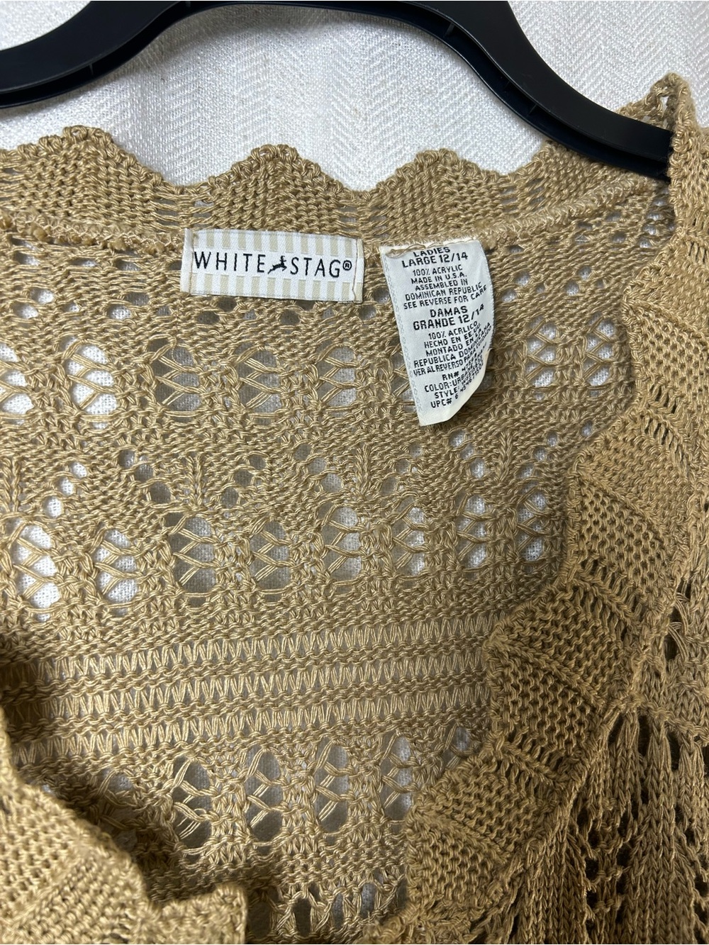 Vintage White Stag Crochet Knit Cardigan Sweater Womens L Large Tan Boho - Picture 3 of 3
